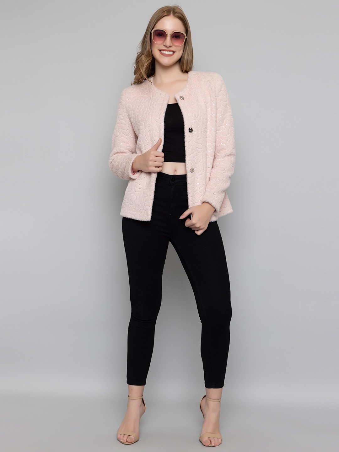 

LURE URBAN Self Design Woollen Overcoat, Pink