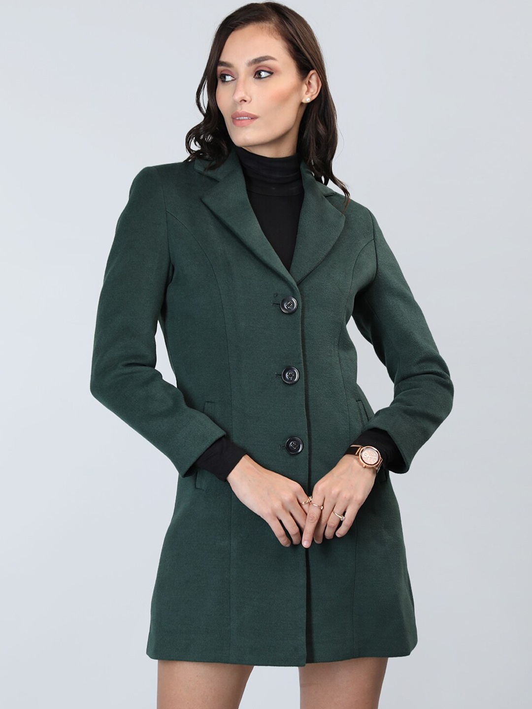 

LURE URBAN Notched Lapel Collar Woollen Overcoat, Green