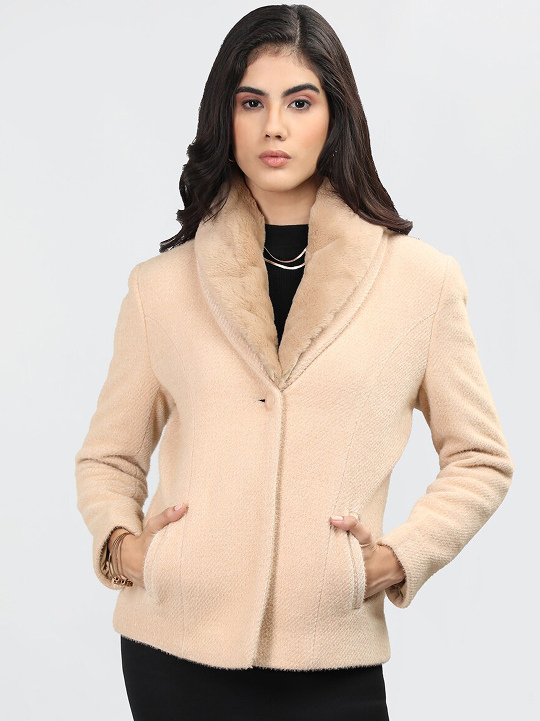 

LURE URBAN Single-Breasted Wool Overcoat, Beige