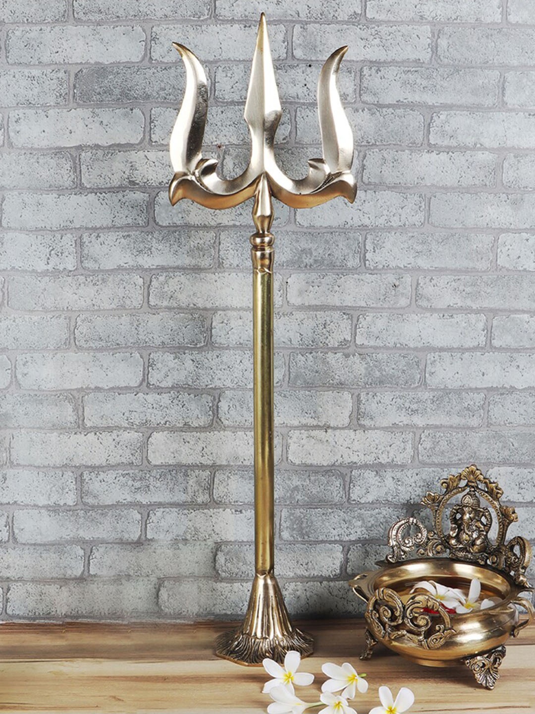 

Two Moustaches Golden Brass Shiva's Trishul Showpiece, Gold