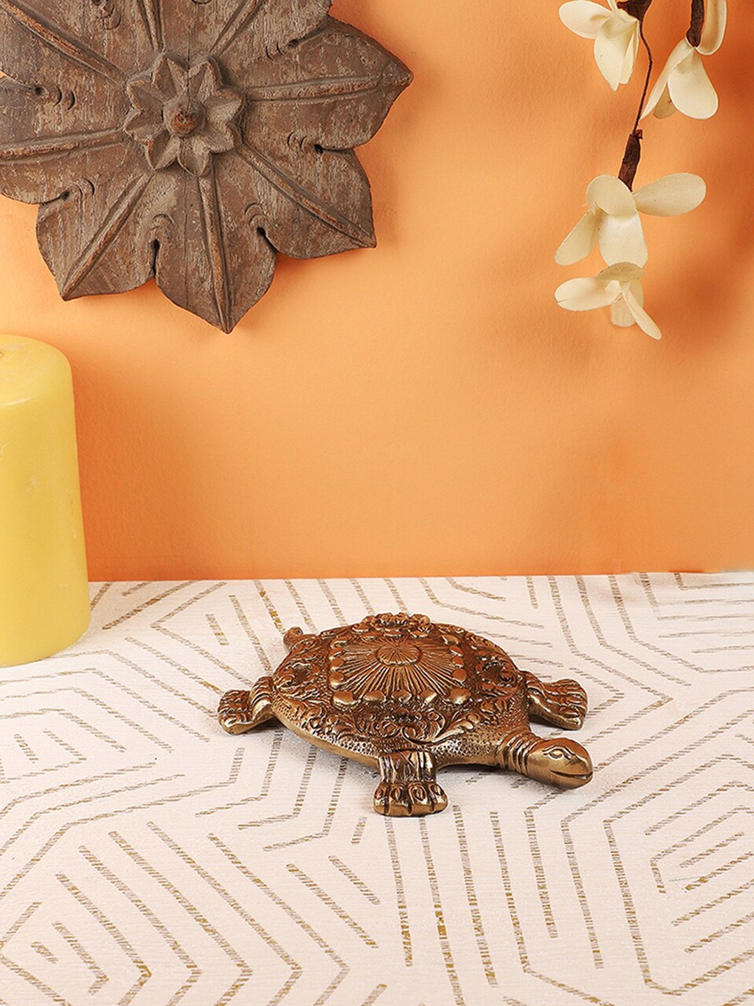 

Two Moustaches Golden Brass Feng Shui Tortoise Showpiece, Gold