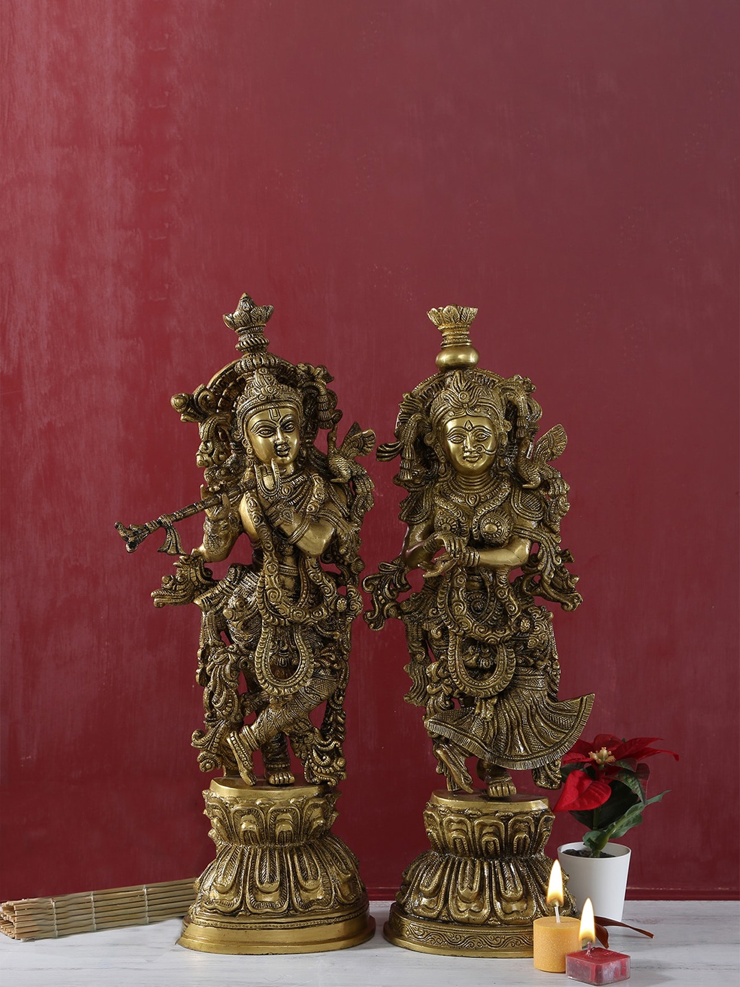 

Two Moustaches Gold-Toned 2 Pieces Radha Krishna Statue Brass Showpiece