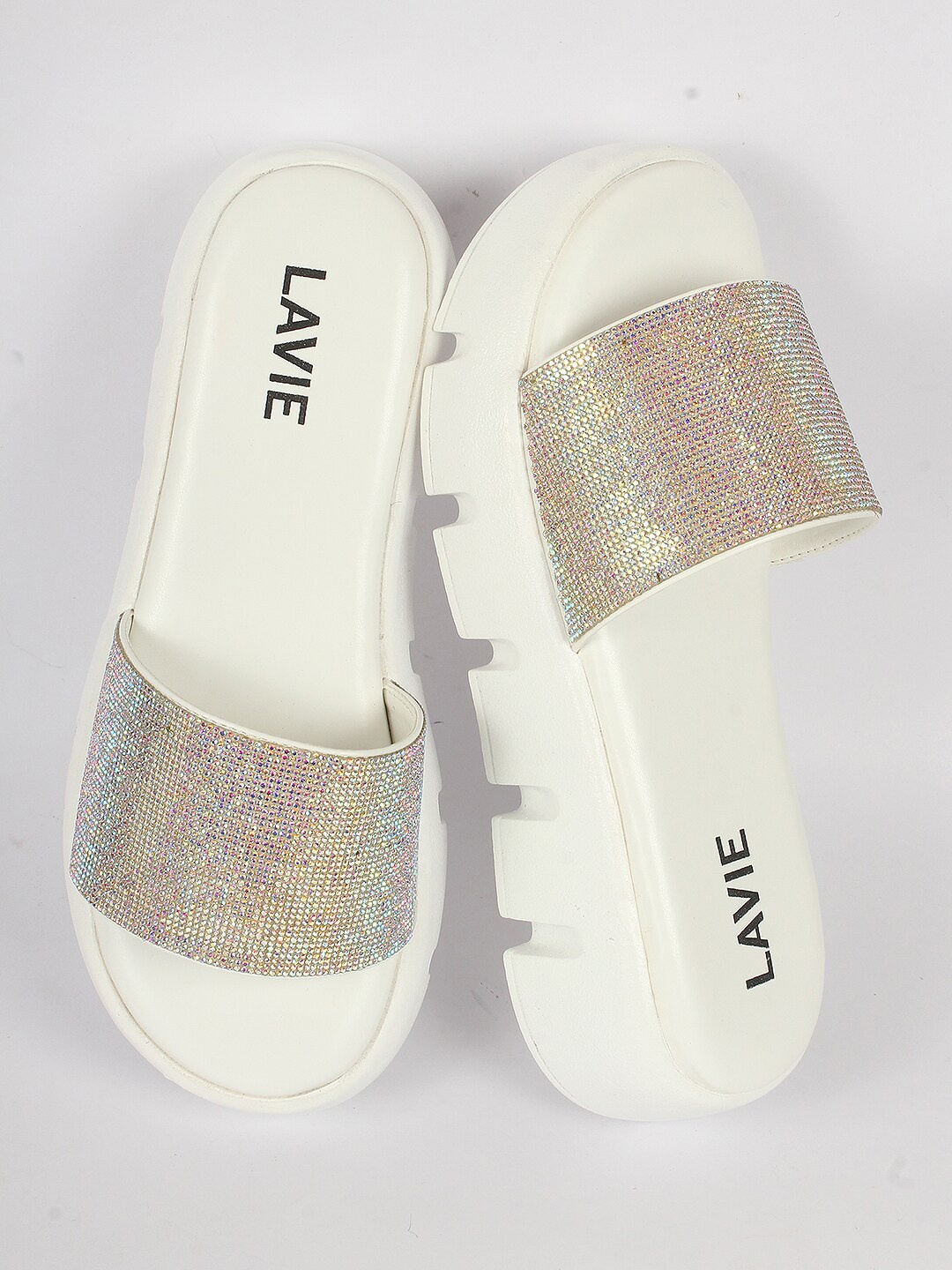 

Lavie White Embellished Party High-Top Flatform Sandals