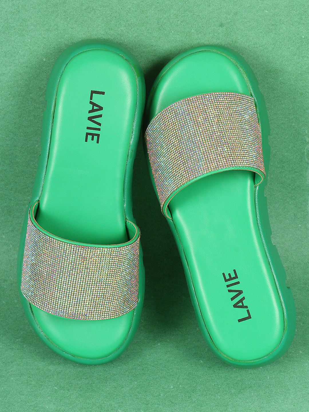 

Lavie Green Embellished Platform Sandals