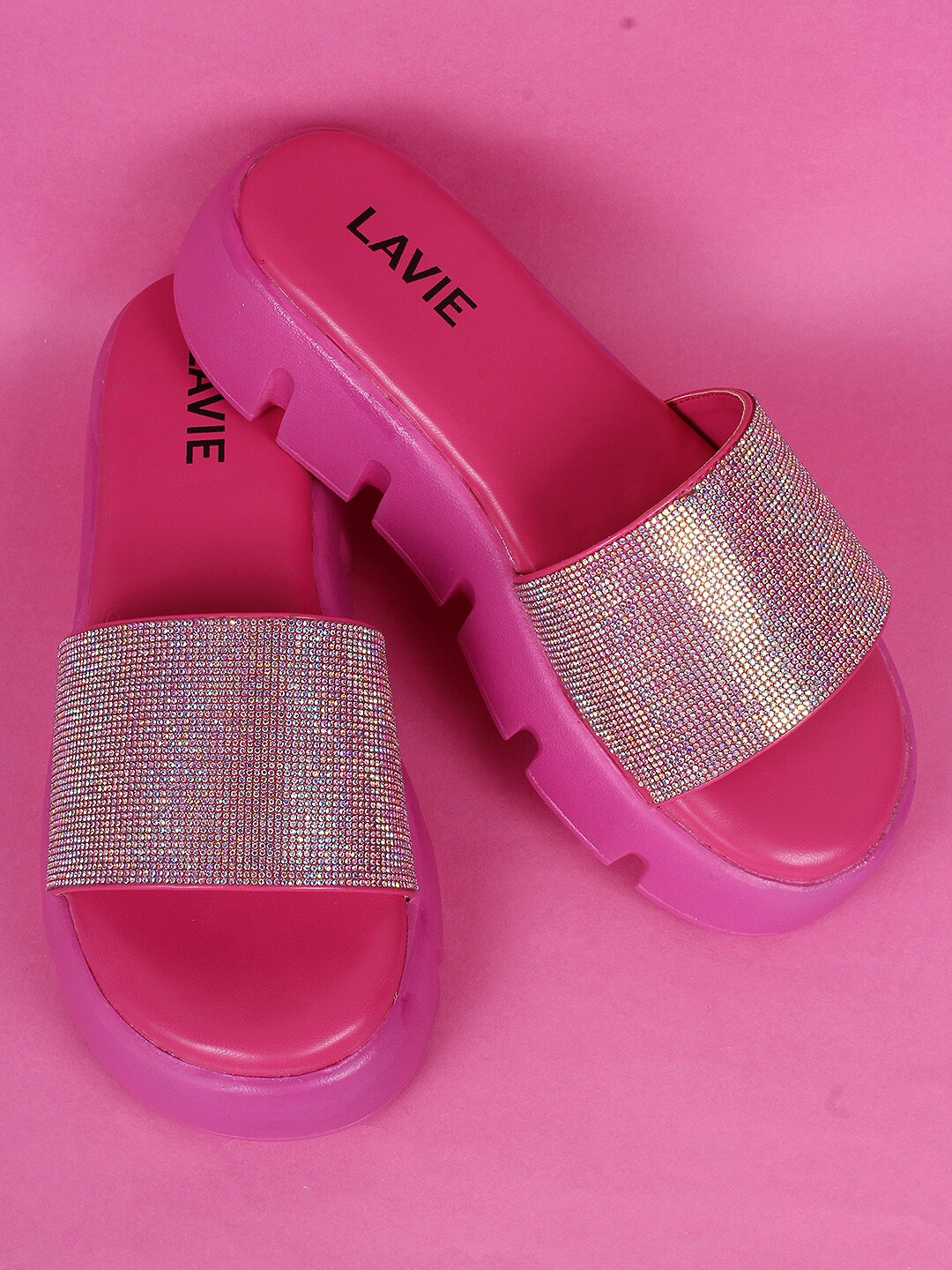 

Lavie Fuchsia Embellished Party High-Top Flatform Sandals