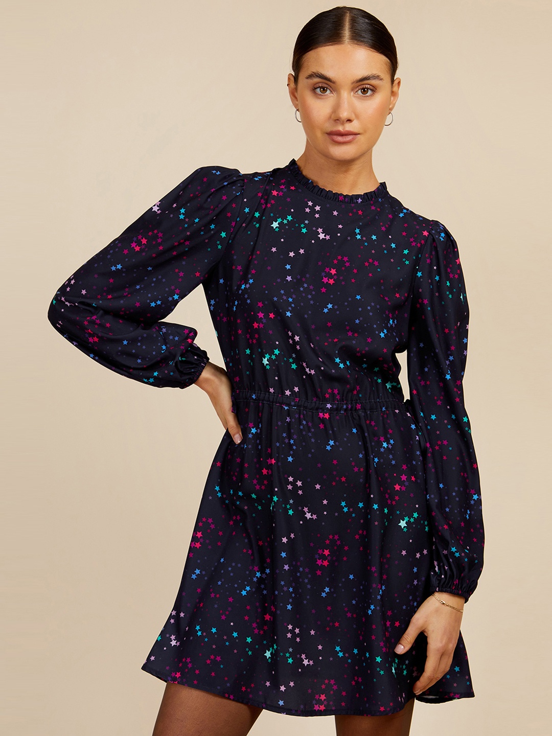 

Little Mistress Printed A-Line Mini Dress, Navy blue