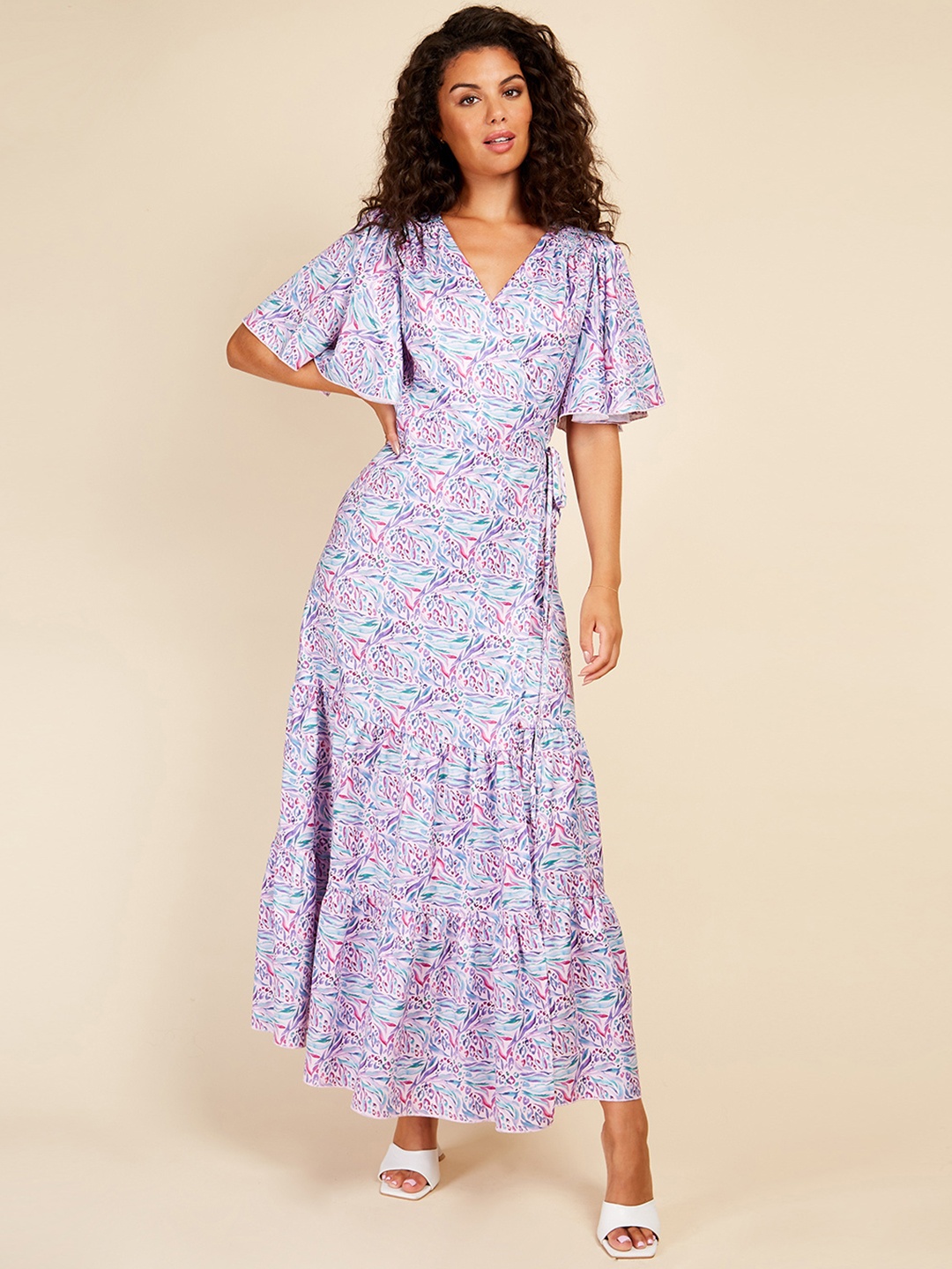 

Little Mistress Abstract Print Satin A-Line Maxi Dress, Lavender
