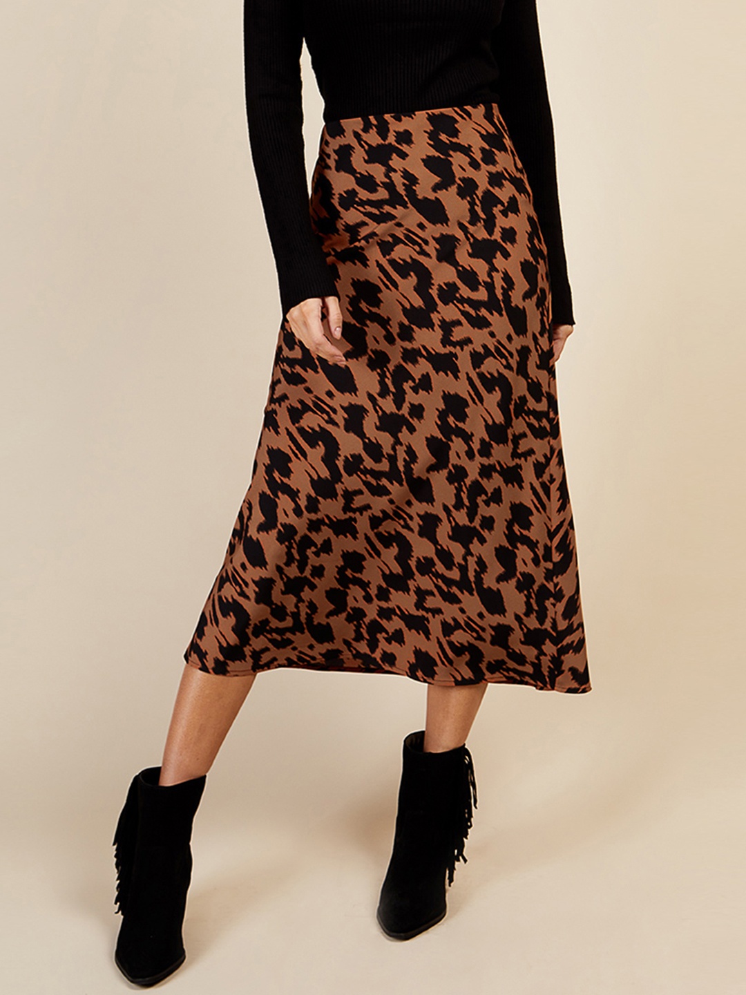 

Little Mistress Animal Printed A-Line Midi Skirt, Brown