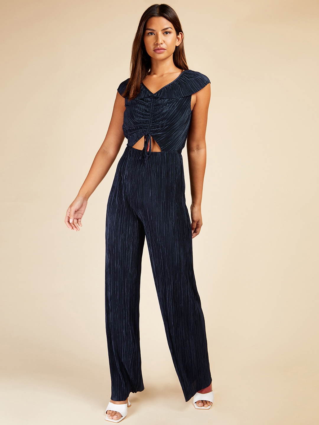 

Little Mistress Plisse Ruched Detail Jumpsuit, Navy blue