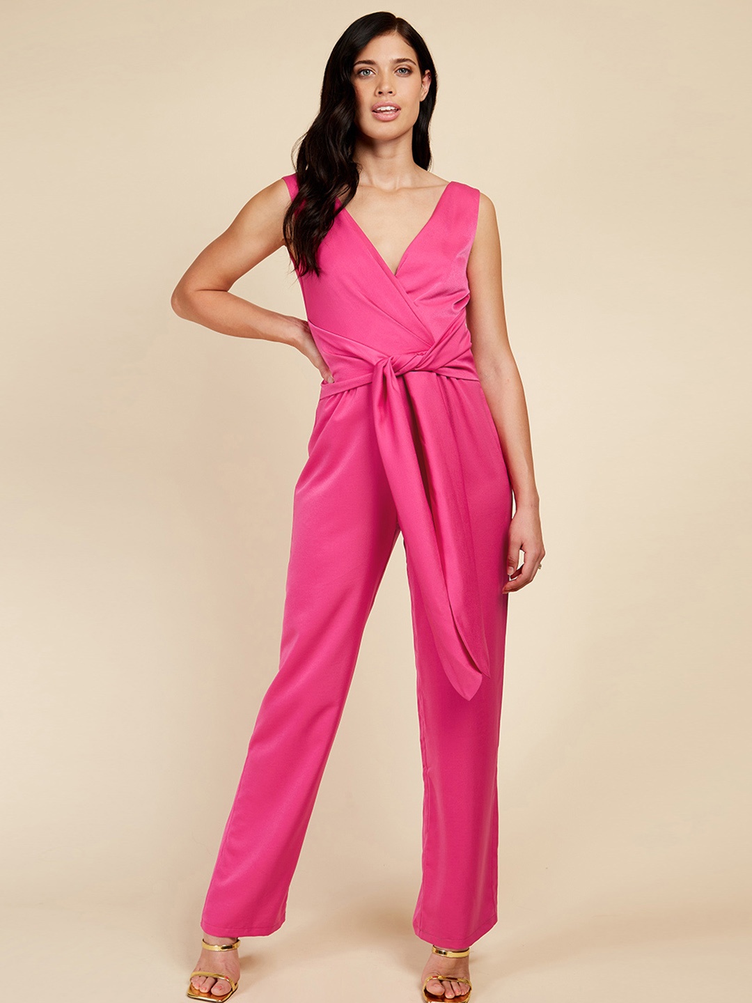

Little Mistress Waist Tie-Up Wrap Jumpsuit, Fuchsia