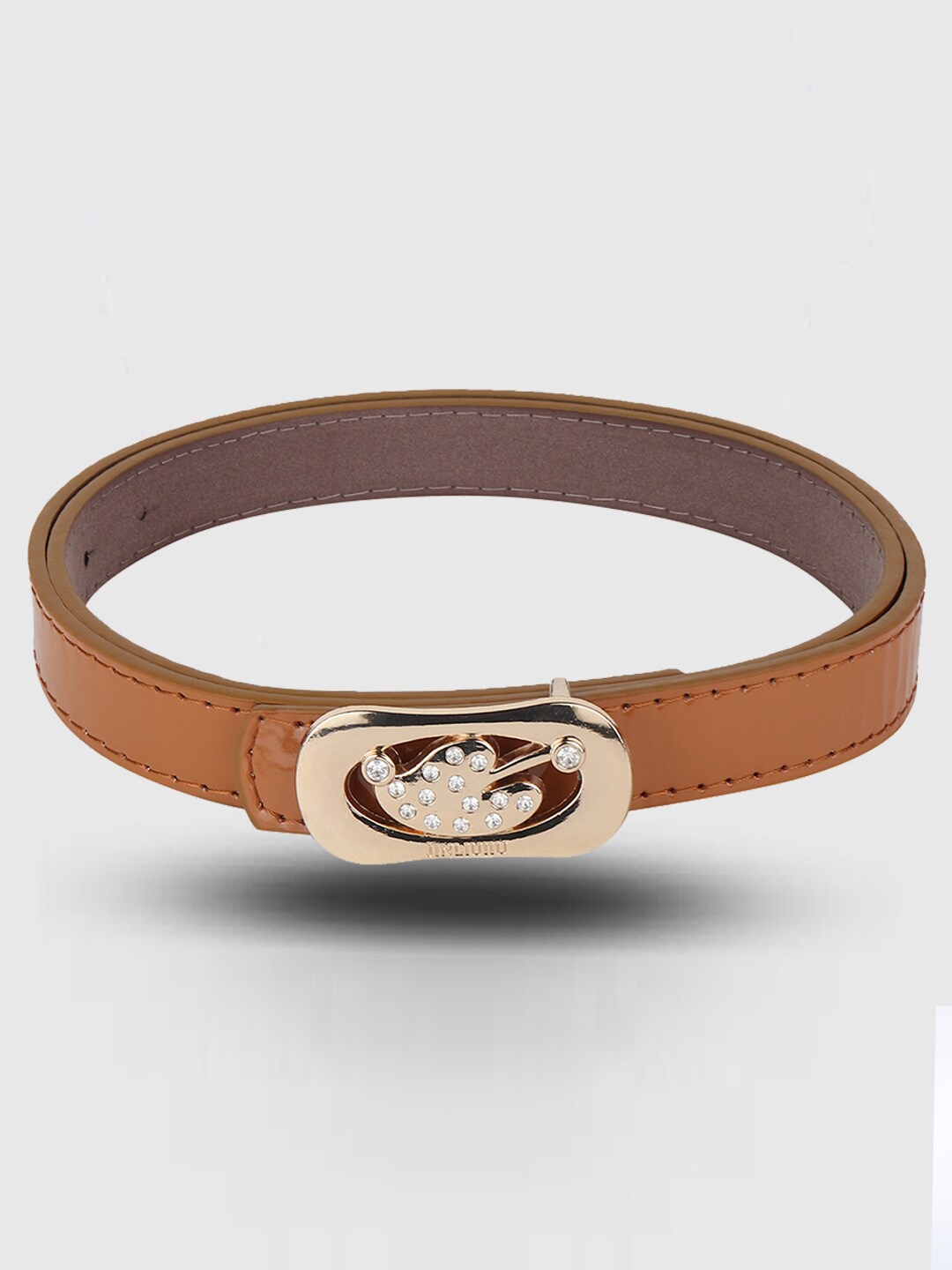

DressBerry Women Tan Slim Push Pin Closure Belt