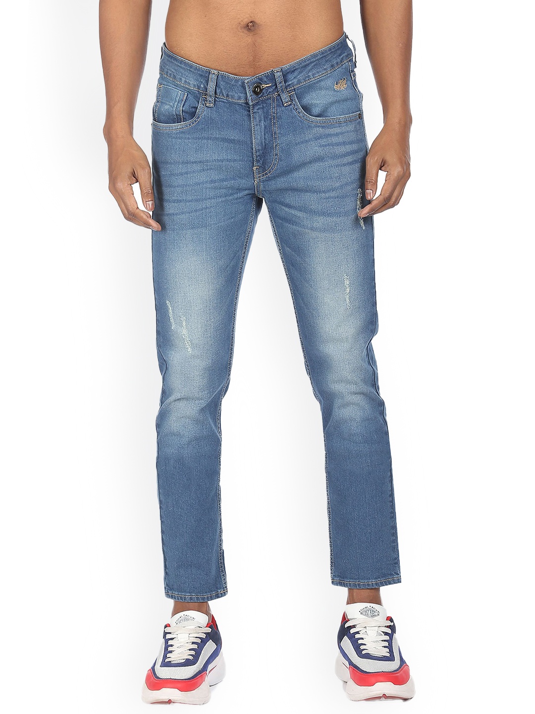

Flying Machine Men Skinny Fit Low Distress Heavy Fade Stretchable Jeans, Blue