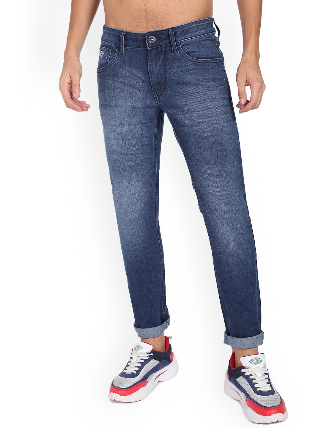 

Flying Machine Men Skinny Fit Low Distress Light Fade Stretchable Jeans, Blue