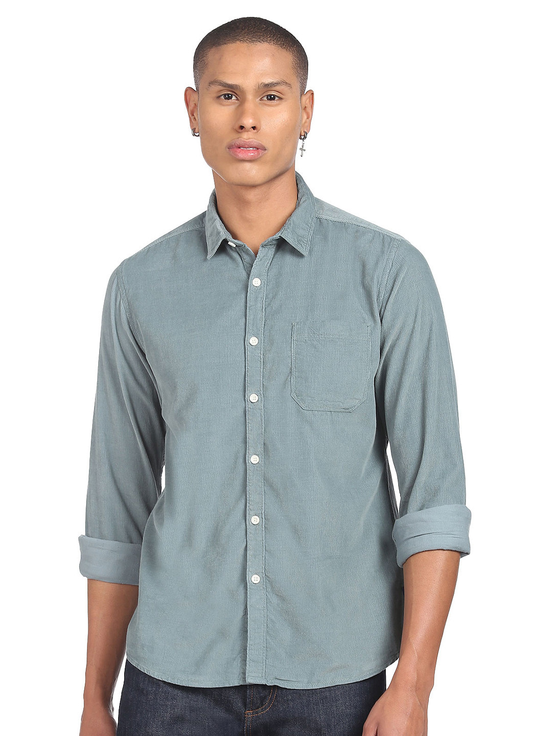 

Flying Machine Spread Collar Pure Cotton Casual Shirt, Blue