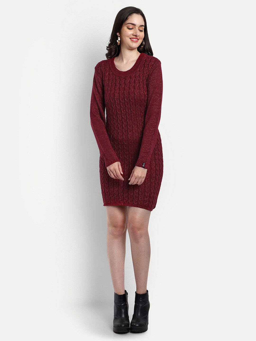 

CREATIVE LINE Self Design Acrylic Jumper Dress, Maroon