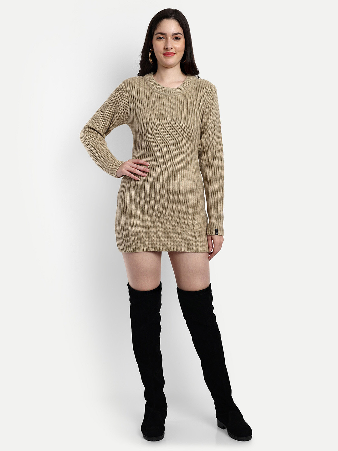 

CREATIVE LINE Self Design Acrylic Mini Jumper Dress, Beige