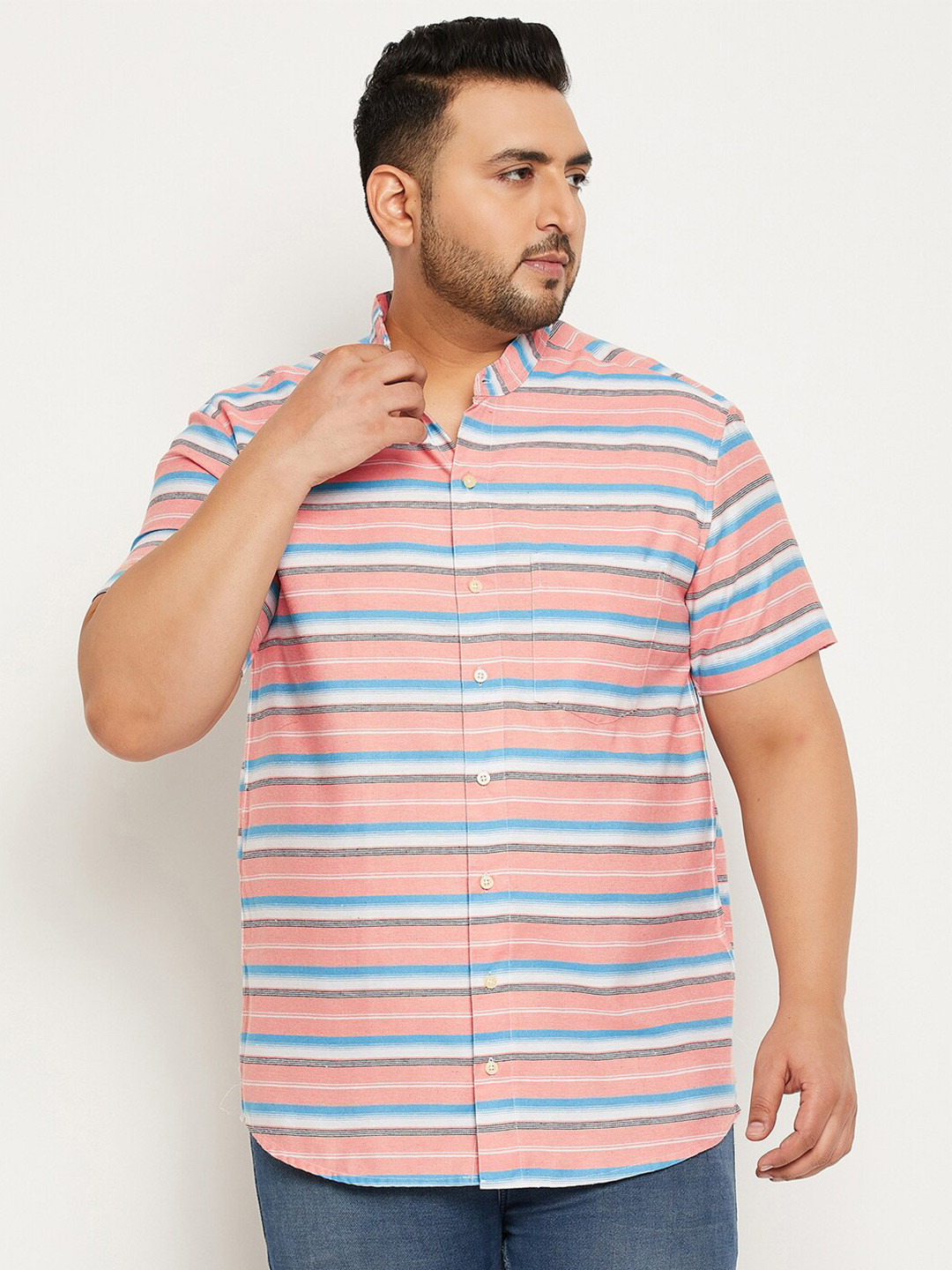 

bigbanana Plus Size Striped Classic Cotton Casual Shirt, Pink