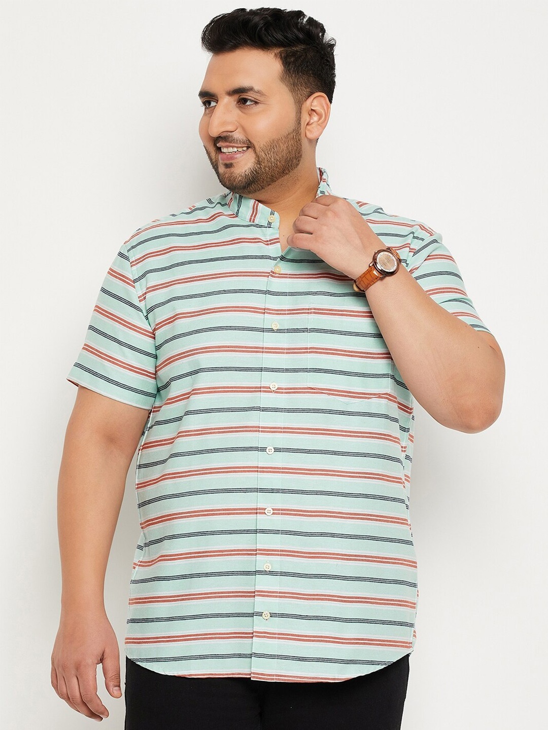 

bigbanana Plus Size Striped Classic Cotton Casual Shirt, Blue