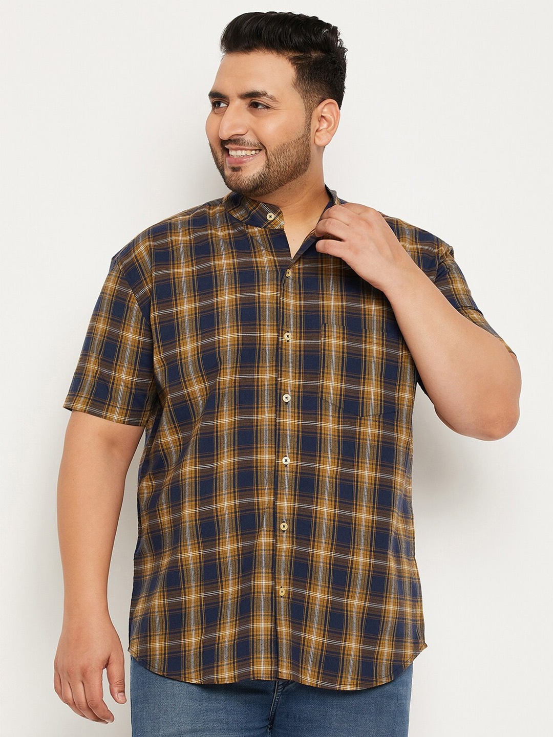 

bigbanana Plus Size Checked Classic Cotton Casual Shirt, Black