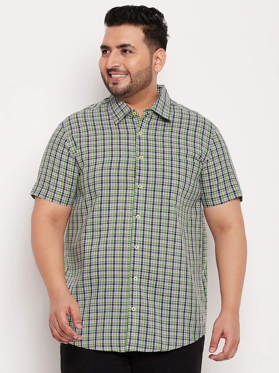 

bigbanana Plus Size Checked Classic Cotton Casual Shirt, Green