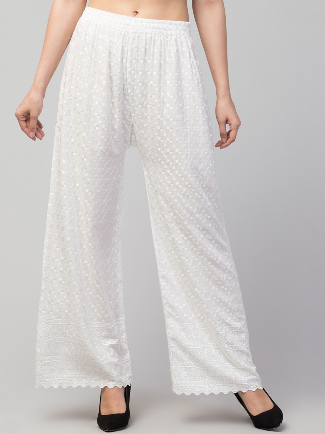 

Trend Level Floral Embroidered Wide Leg Palazzos, White