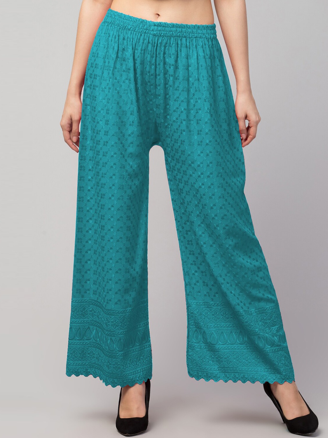 

Trend Level Ethnic Motifs Embroidered Wide Leg Palazzos, Sea green