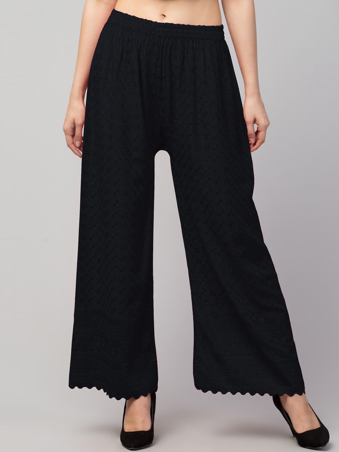 

Trend Level Ethnic Motifs Embroidered Wide Leg Palazzos, Black