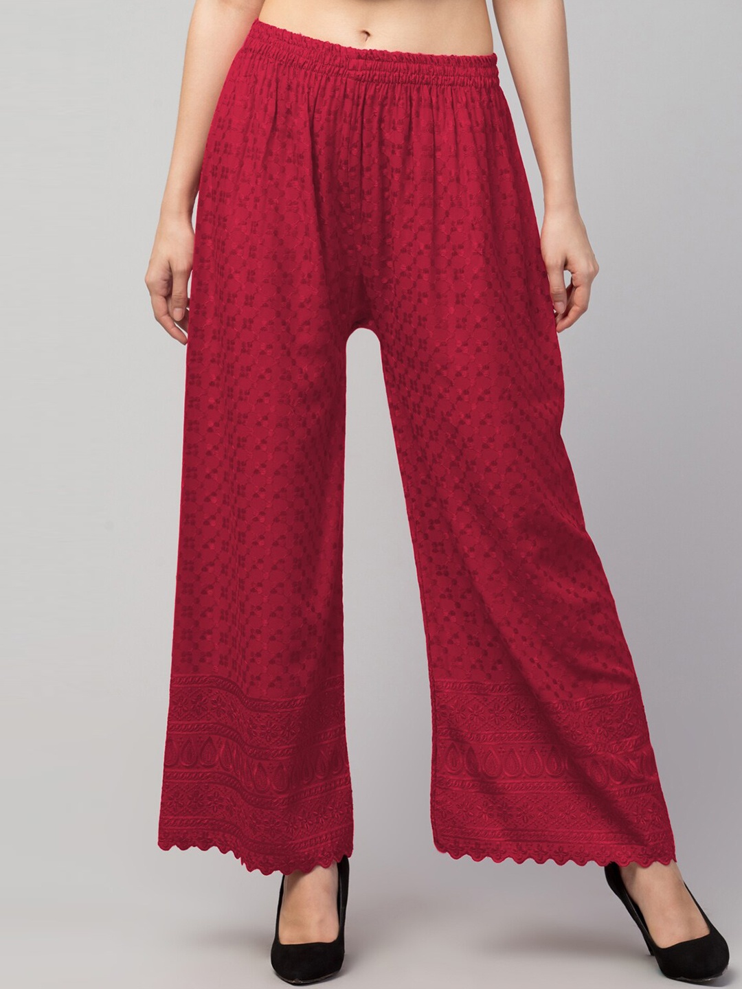 

Trend Level Ethnic Motifs Embroidered Wide Leg Palazzos, Maroon