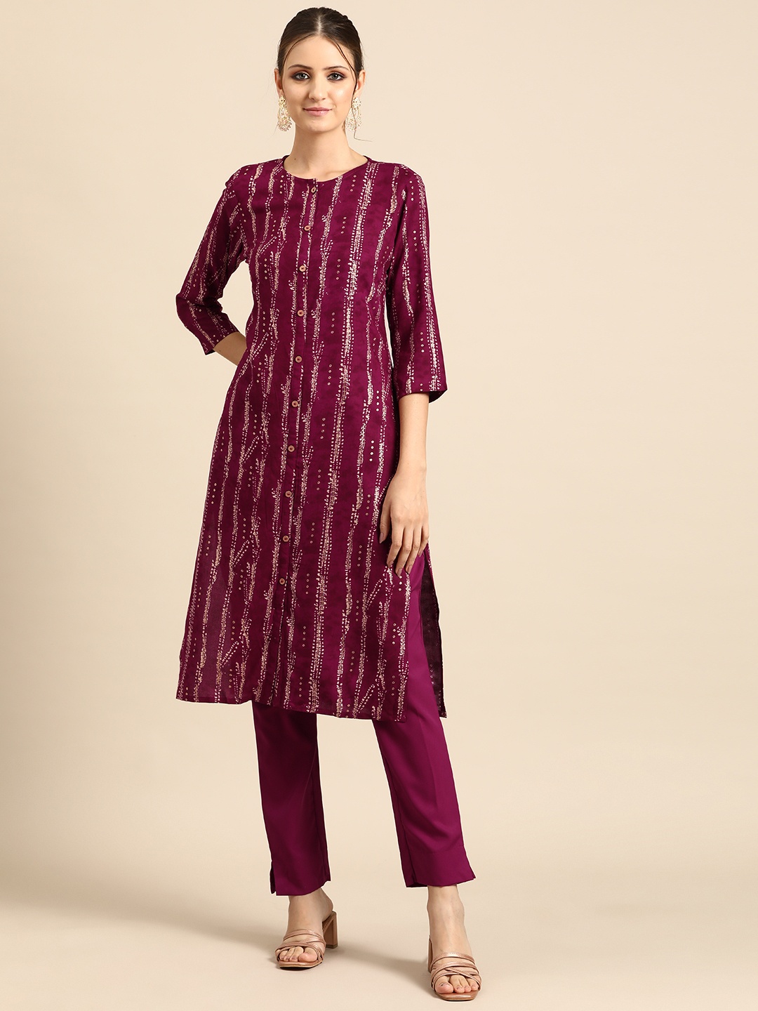 

Anouk Women Abstract Printed Regular Kurta with Trousers, Magenta