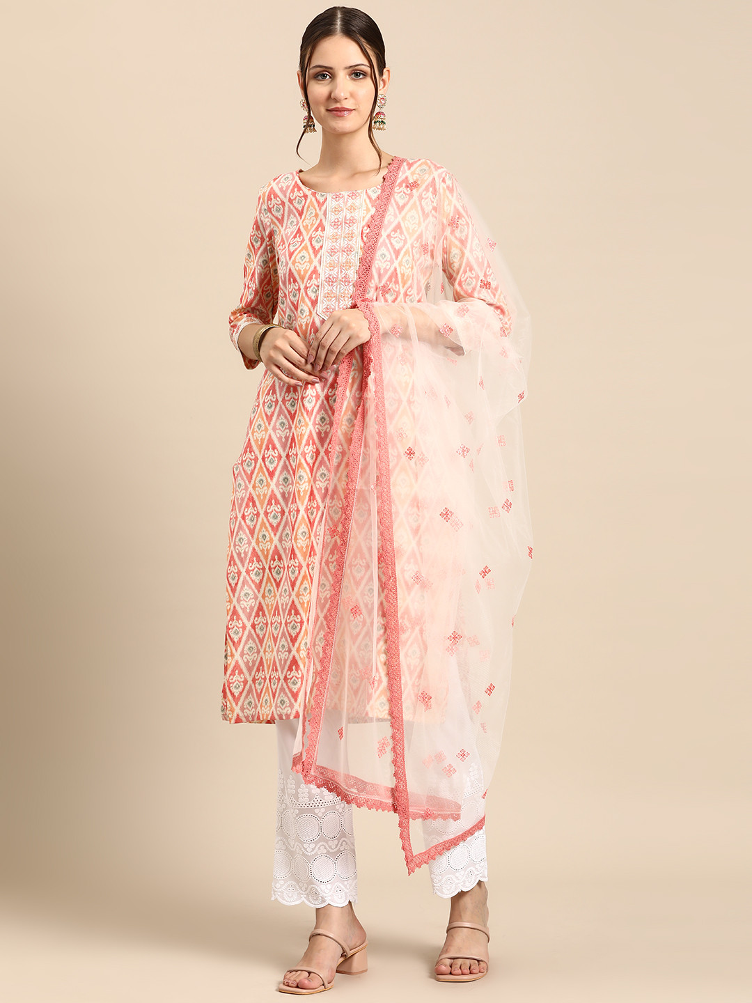 

Anouk Women Ethnic Motifs Embroidered Sequinned Kurta with Trousers & With Dupatta, Peach