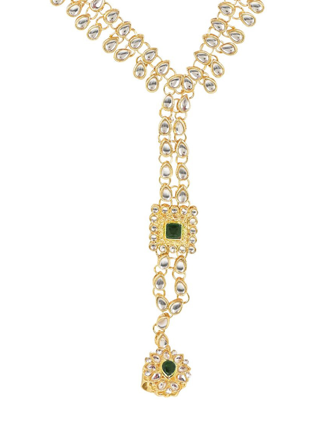 

I Jewels Women Gold-Plated Kundan Studded & Beaded Ring Bracelet