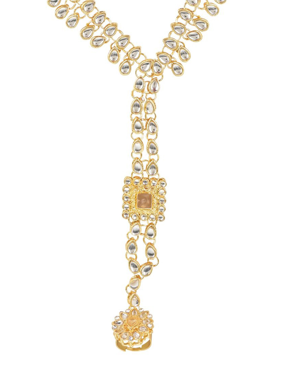 

I Jewels Women Gold-Plated Kundan Studded & Beaded Ring Bracelet