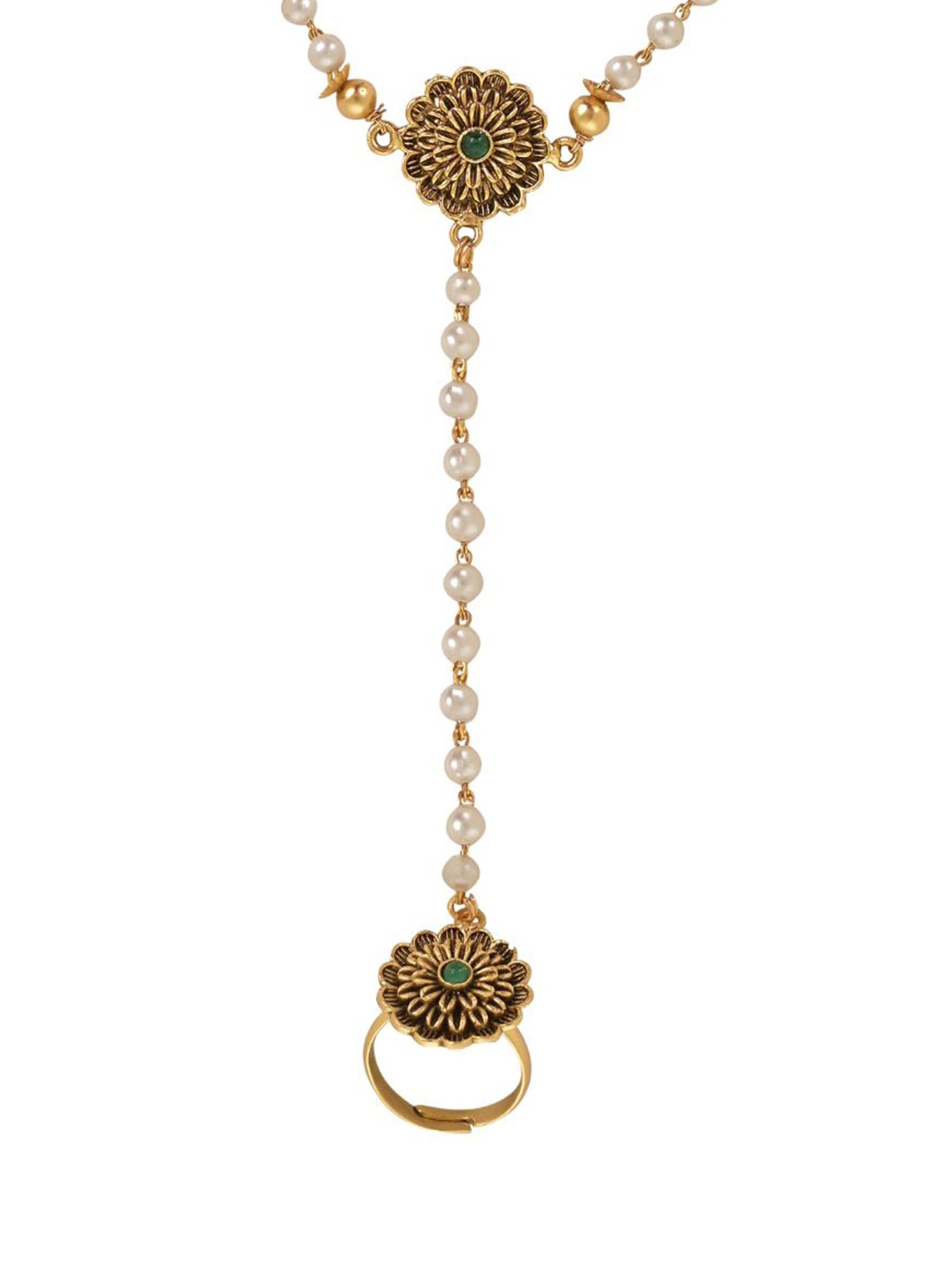 

I Jewels Women Gold-Plated Kundan Studded & Beaded Ring Bracelet