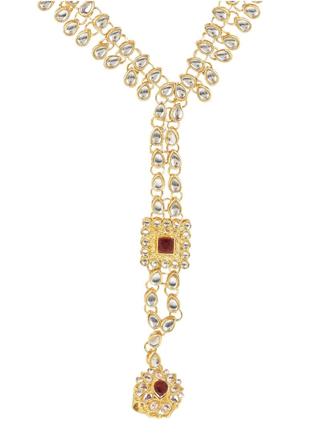 

I Jewels Women Gold-Plated Kundan Studded & Beaded Ring Bracelet