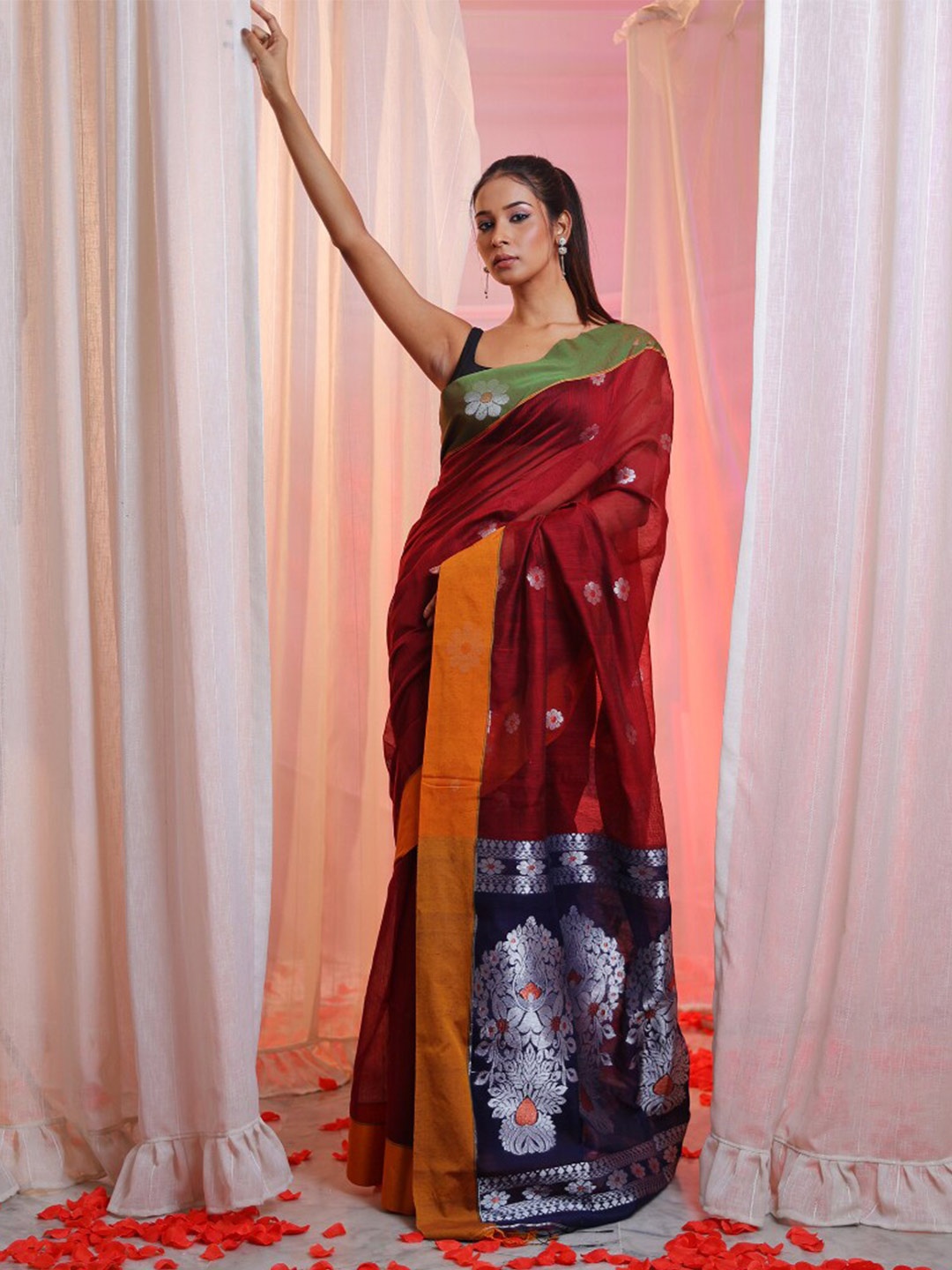 

Charukriti Ethnic Motifs Woven Design Zari Detailed Saree, Maroon