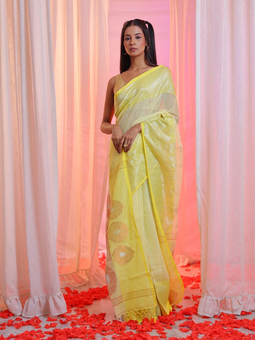 

Charukriti Woven Design Zari Saree, Yellow