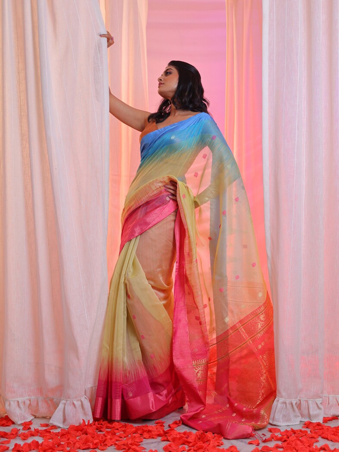 

Charukriti Woven Design Zari Ikat Saree, Yellow