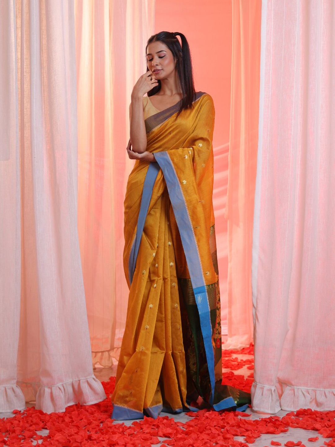 

Charukriti Woven Design Zari Saree, Yellow