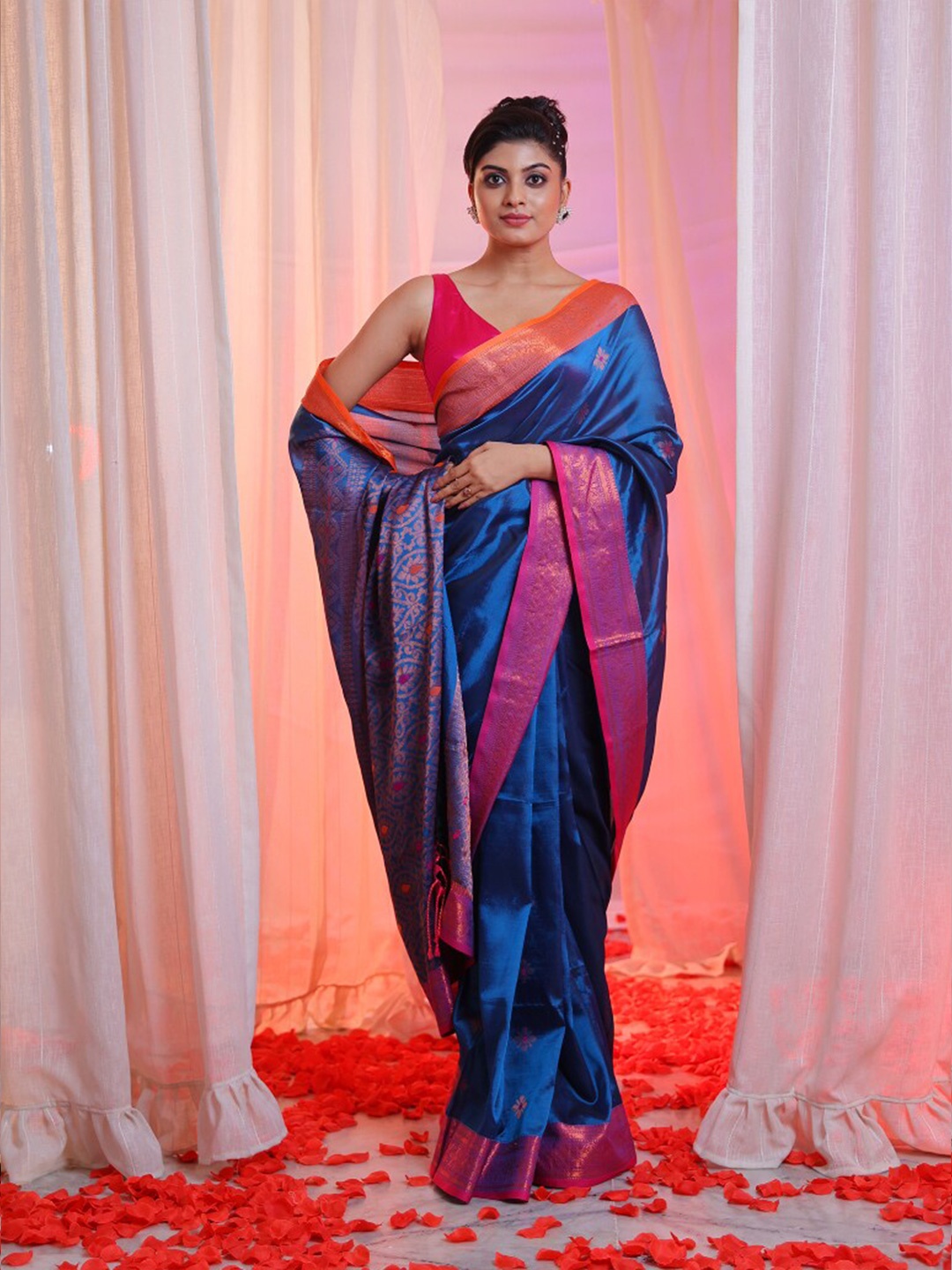 

Charukriti Woven Design Zari Silk Blend Saree, Blue