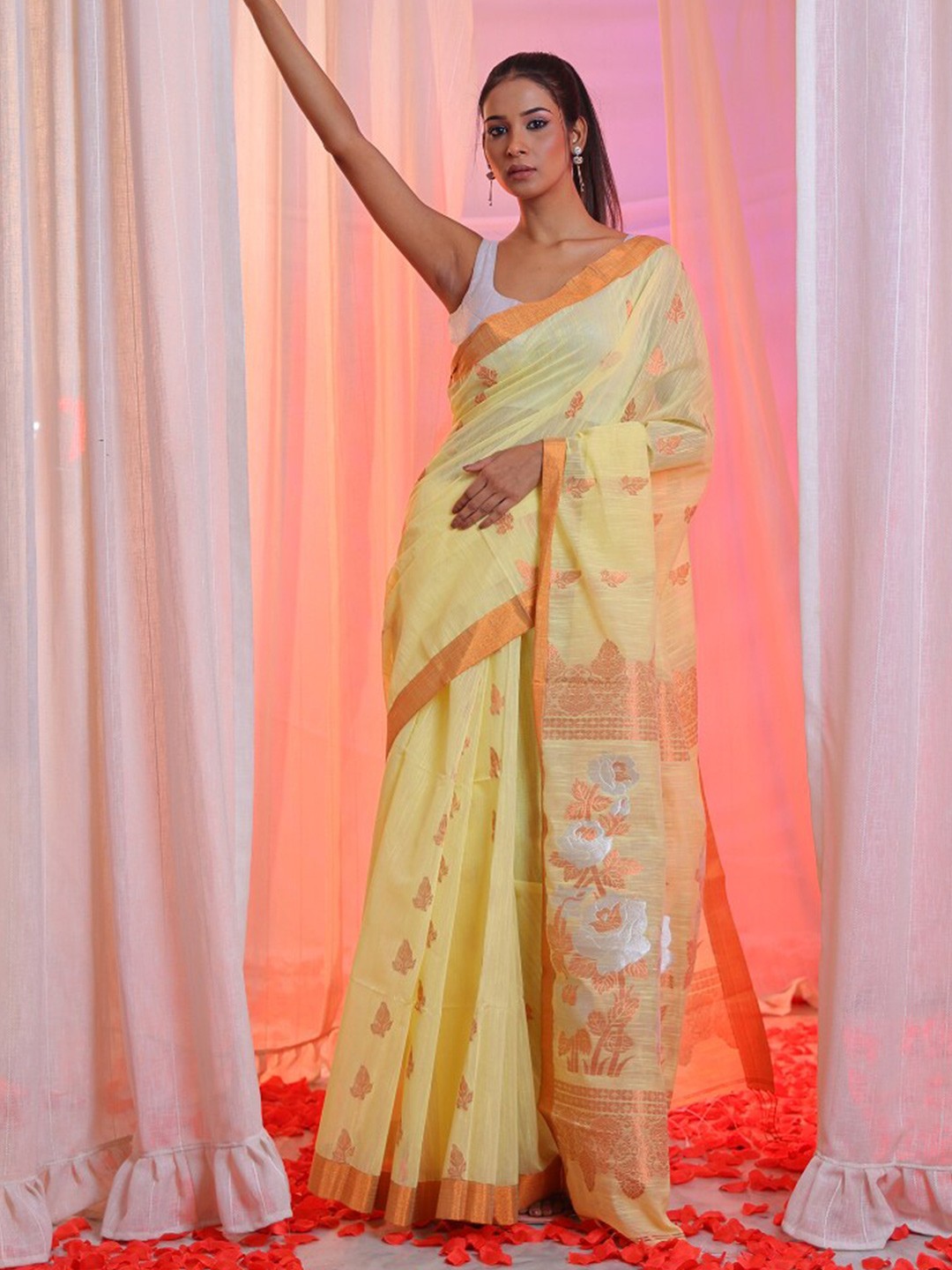 

Charukriti Woven Design Zari Saree, Yellow