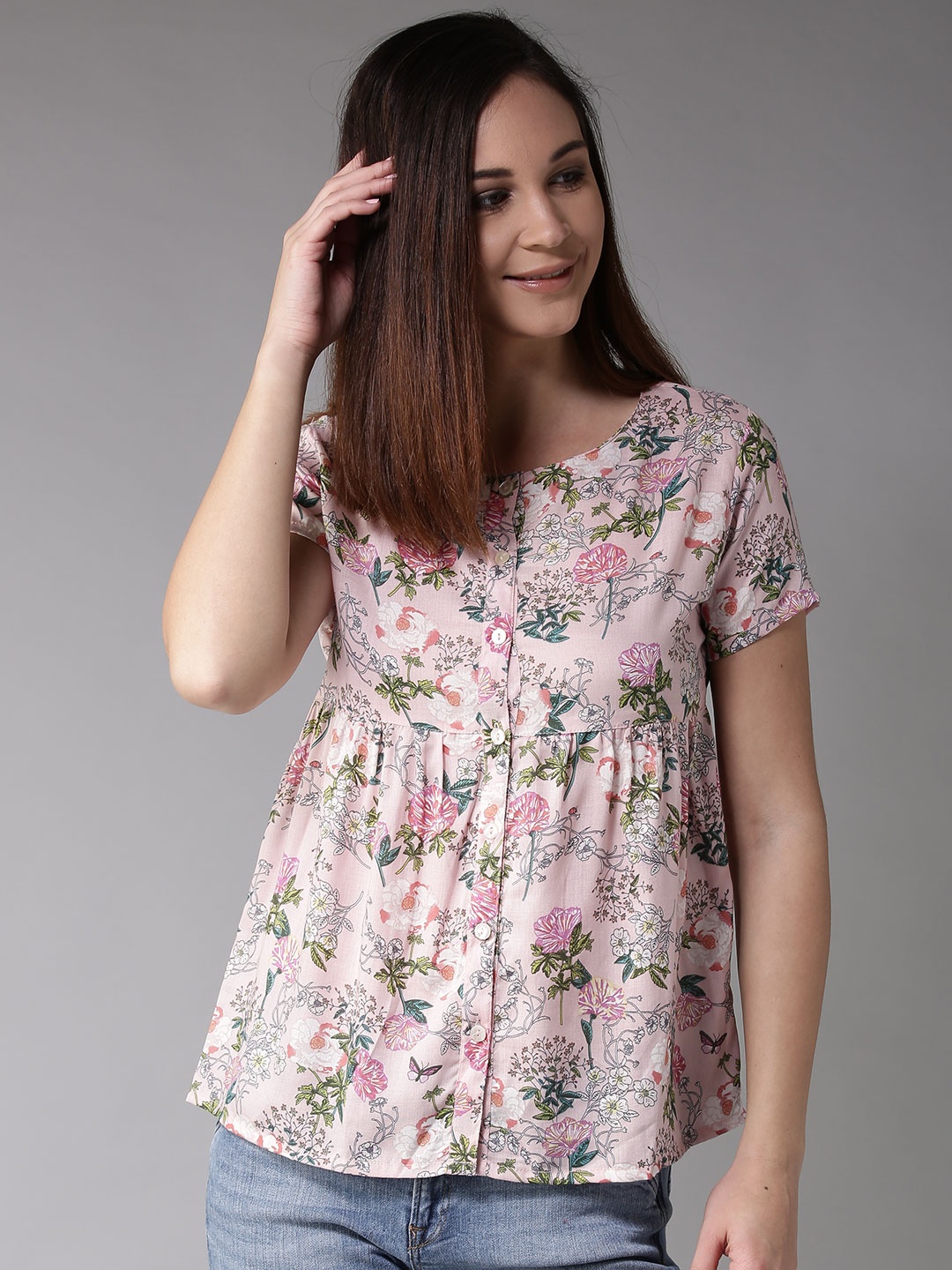 

Moda Rapido Women Pink Printed Empire Top