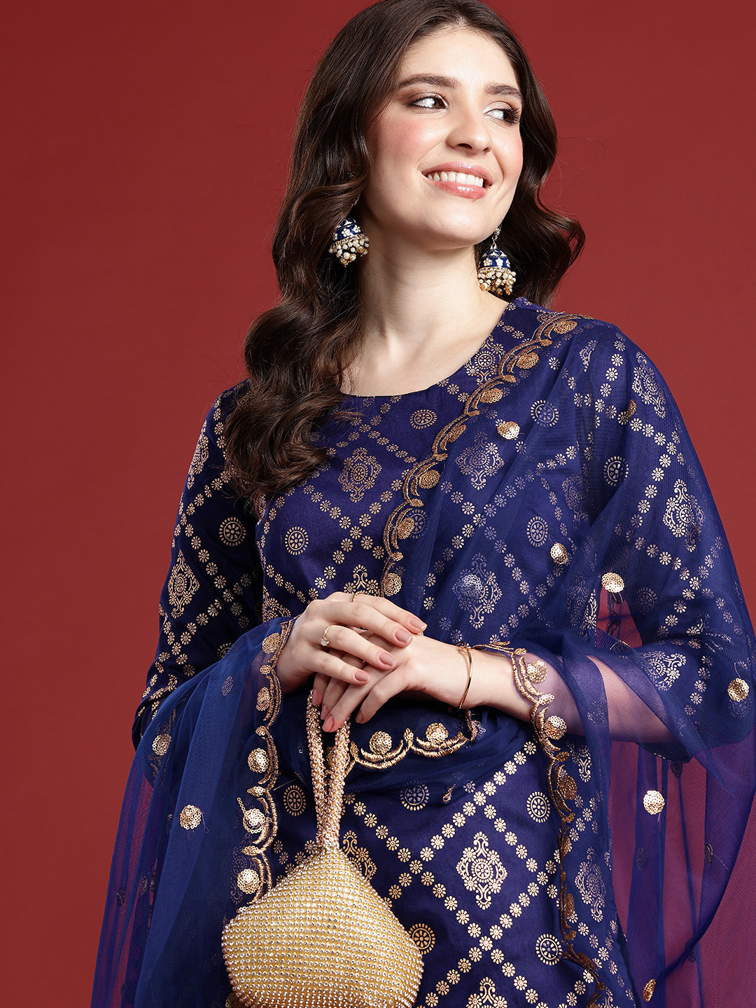 

Anouk Women Ethnic Motifs Printed Regular Kurta with Trousers & With Dupatta, Blue