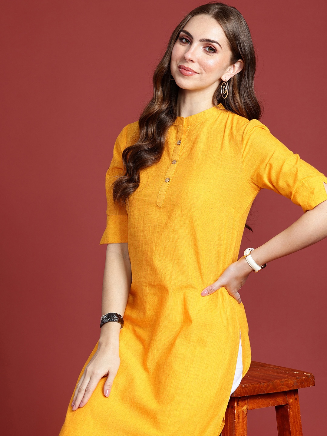 

Anouk Women Pure Cotton Straight Kurta, Yellow