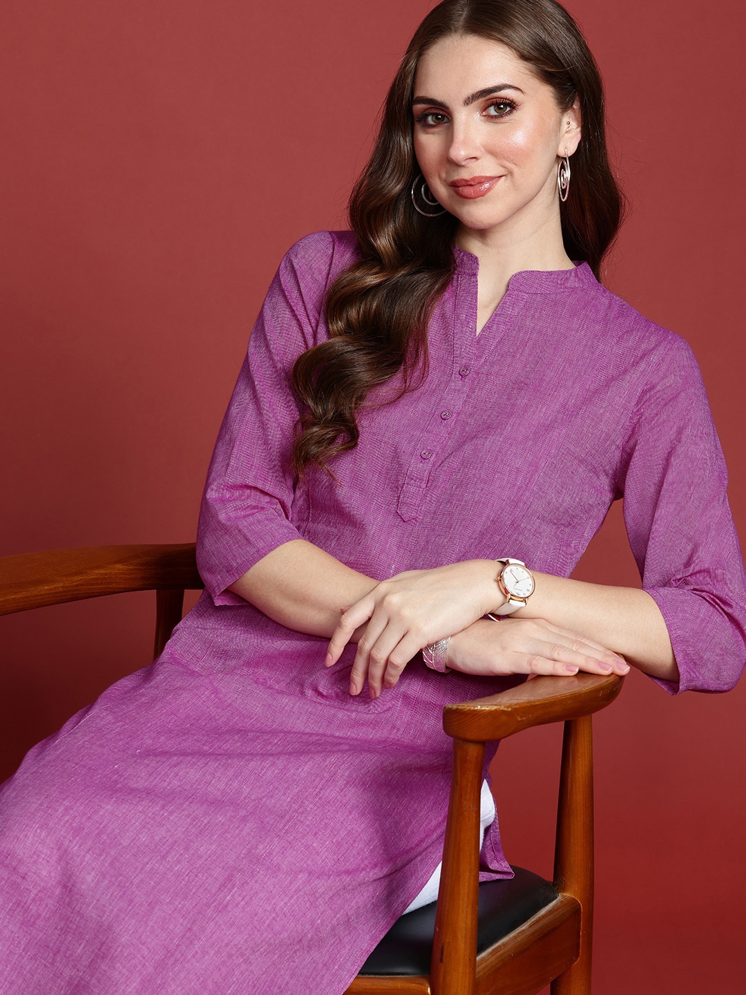 

Anouk Women Pure Cotton Straight Kurta, Violet