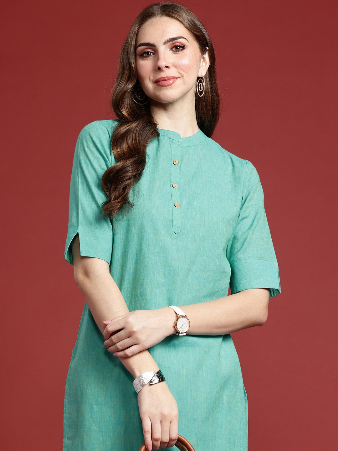 

Anouk Women Pure Cotton Straight Kurta, Sea green
