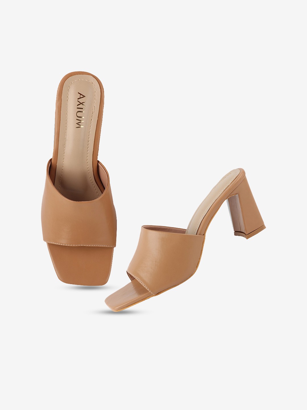 

AXIUM Open Toe Block Heels, Beige