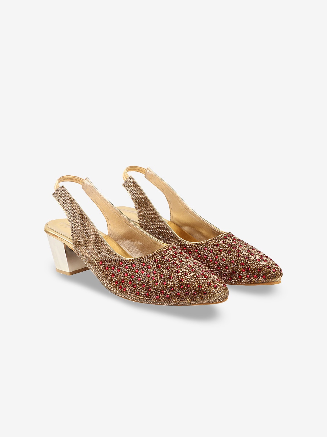 

AXIUM Embellished Pointed Toe Party Block Mules With Backstrap, Red