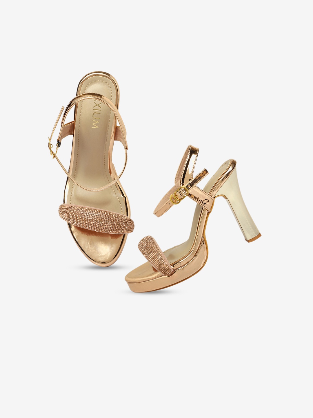 

AXIUM Embellished Party Platform Heels With Buckle Closure, Rose gold