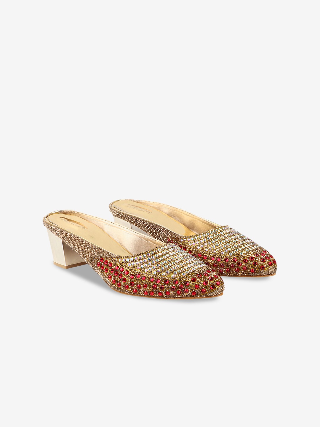 

AXIUM Embellished Party Block Mules, Red