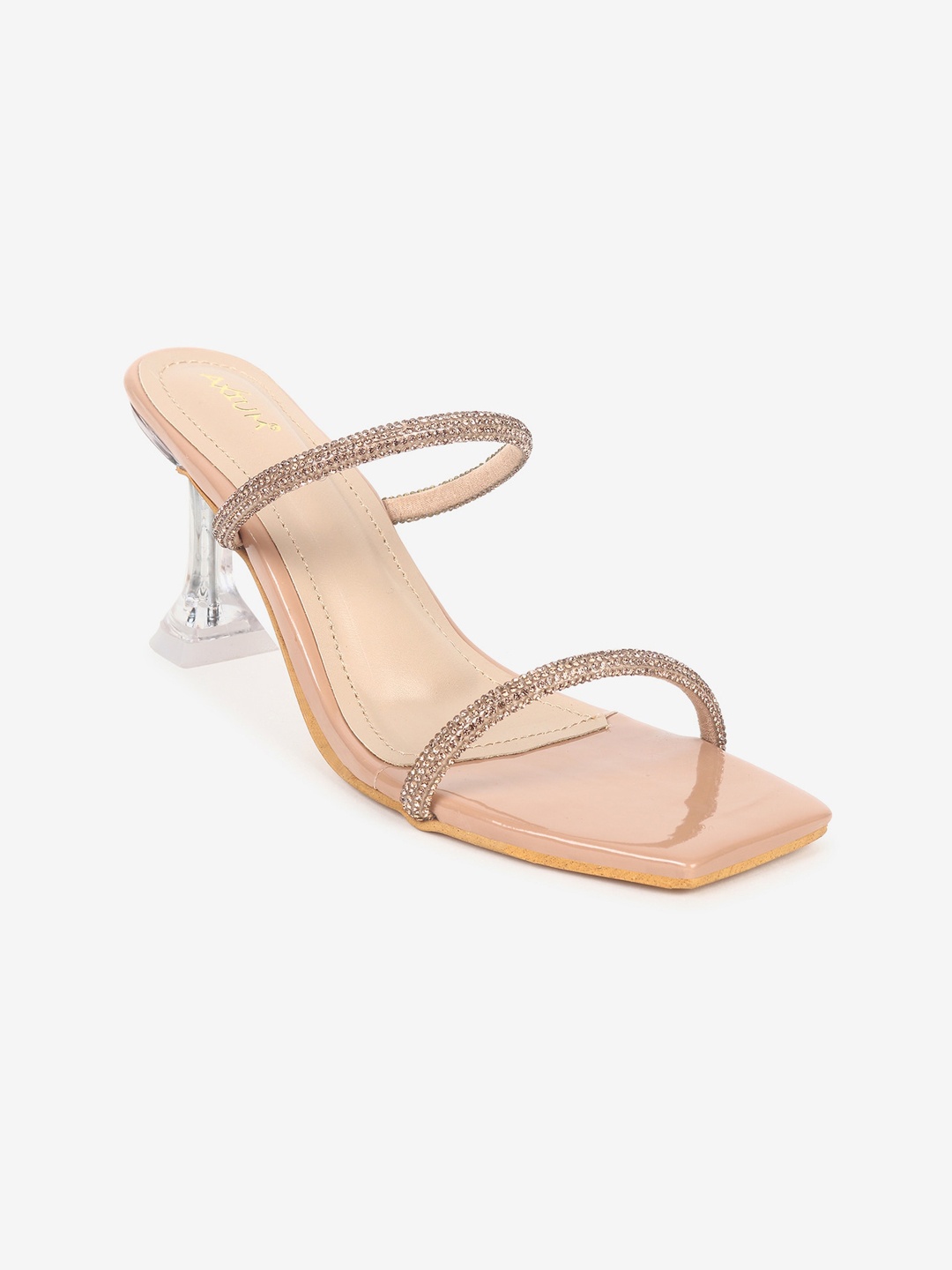 

AXIUM Embellished Party Two Strap Block Heels, Beige
